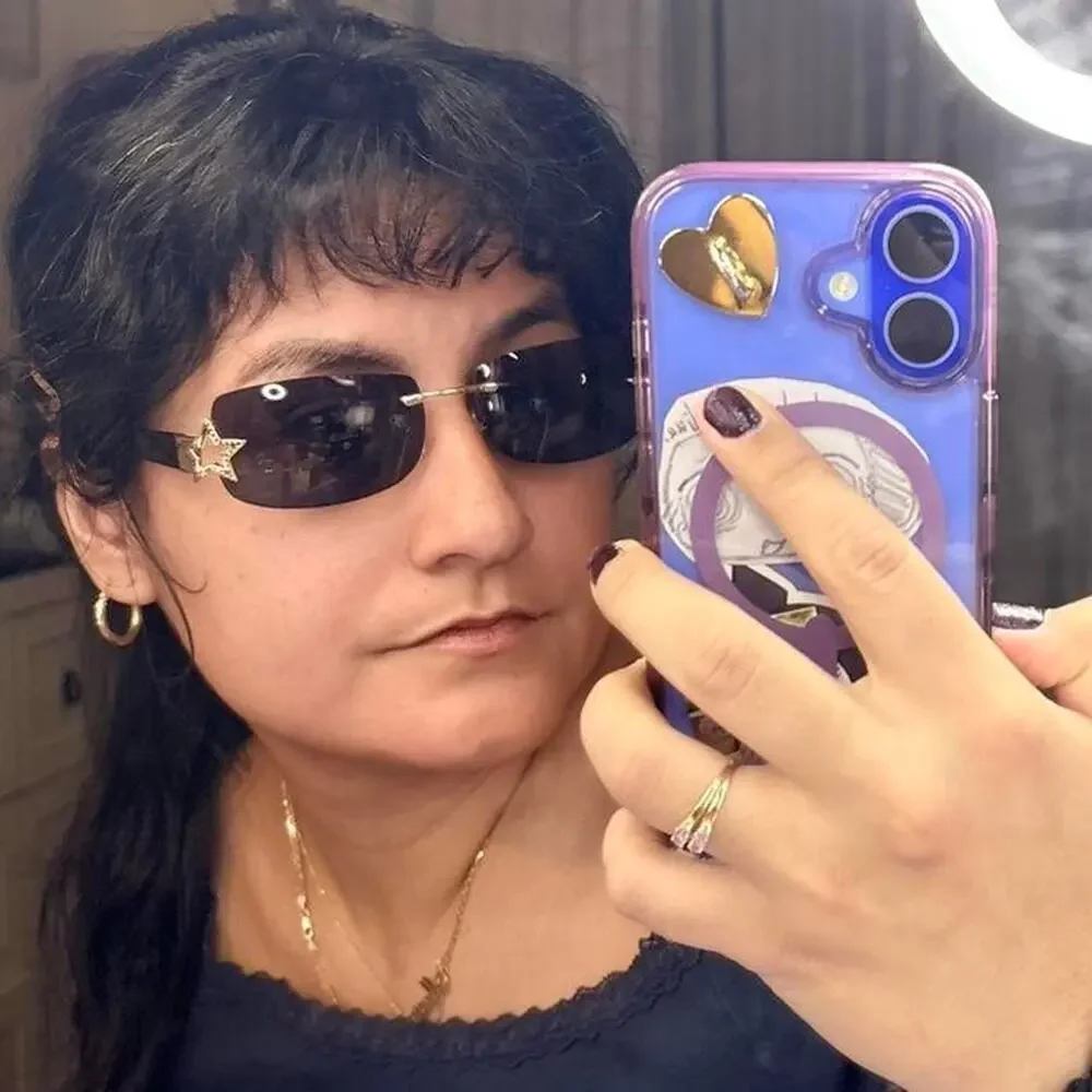 Y2k star girl sunglasses, futuristic rimless shades, mcbling glam futuristic